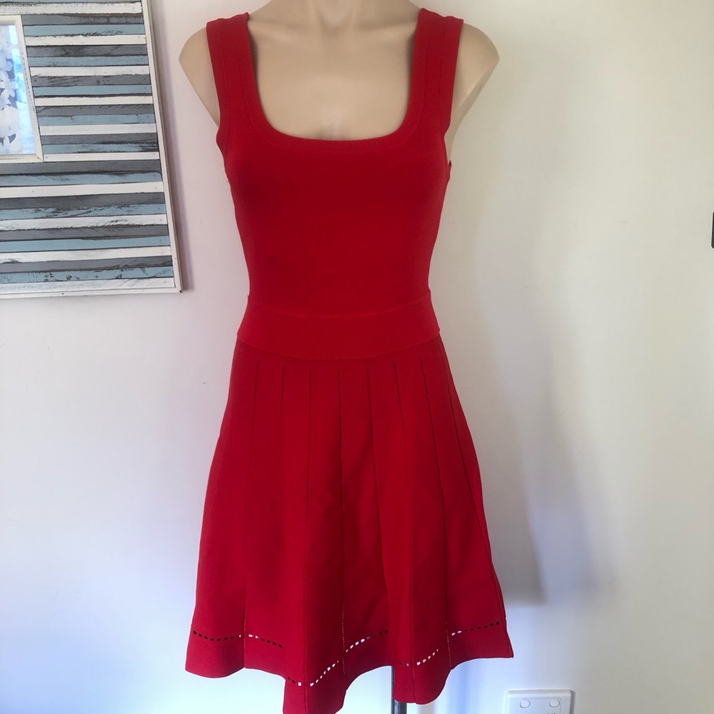 🌿 PORTMANS 🌿 sleeveless red fit and flare dress with pleated skirt size XS - Picture 7 of 7
